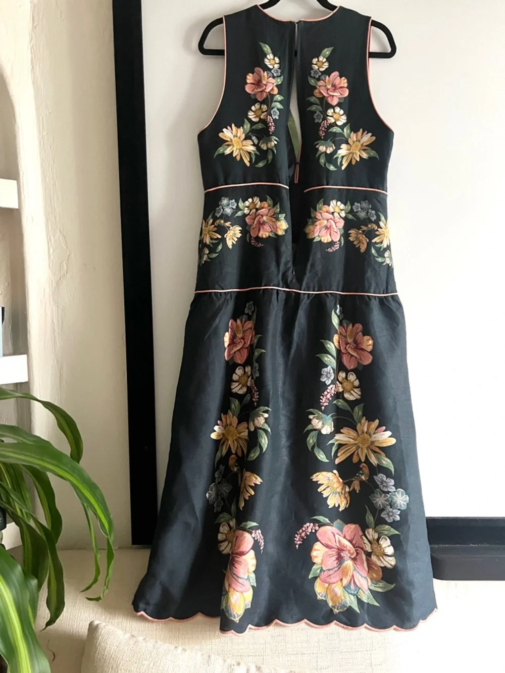 FARM Rio Maira Floral Dark Blue Linen Midi Dress Size Large NWT - Picture 15 of 16